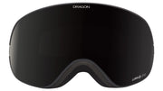 Black snow goggles with wide dark lens, arched fit and vented frame profile