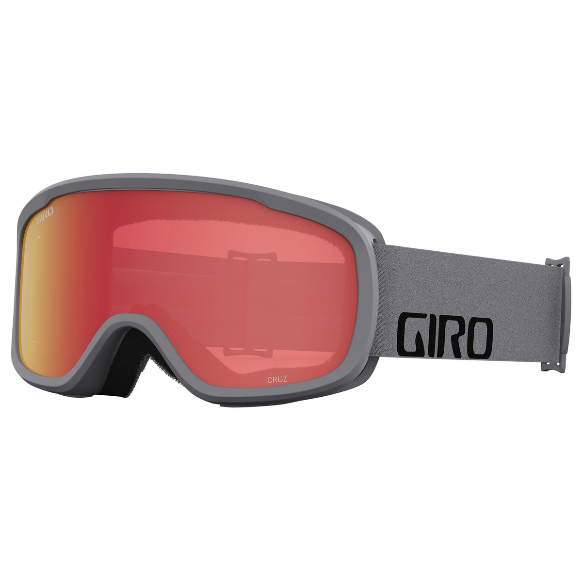 Giro Cruz snow goggles with grey frame and red reflective lens, grey strap with GIRO logo