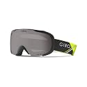 Giro snow goggles side view, yellow-and-black strap and gray lens
