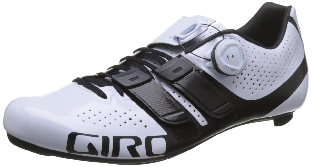 Giro Techlace cycling shoe, white and black, perforated toe and strap detailing