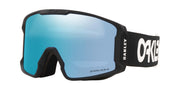 Oakley Line Miner snow goggles with black frame and light blue Prizm lens, O logo strap