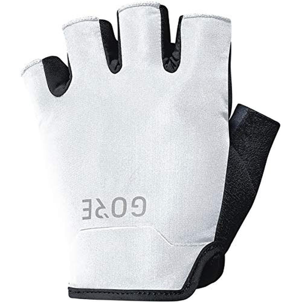 Short finger cycling glove, white with black finger inserts and GORE lettering on palm