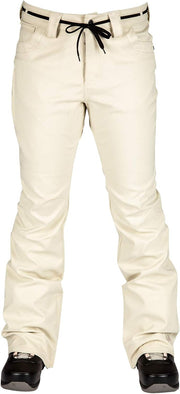 Women's L1 twill snow pants in bone, drawstring waist with bow, boot cuffs