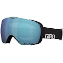 Snow goggles with blue lens and black frame, compact angled view