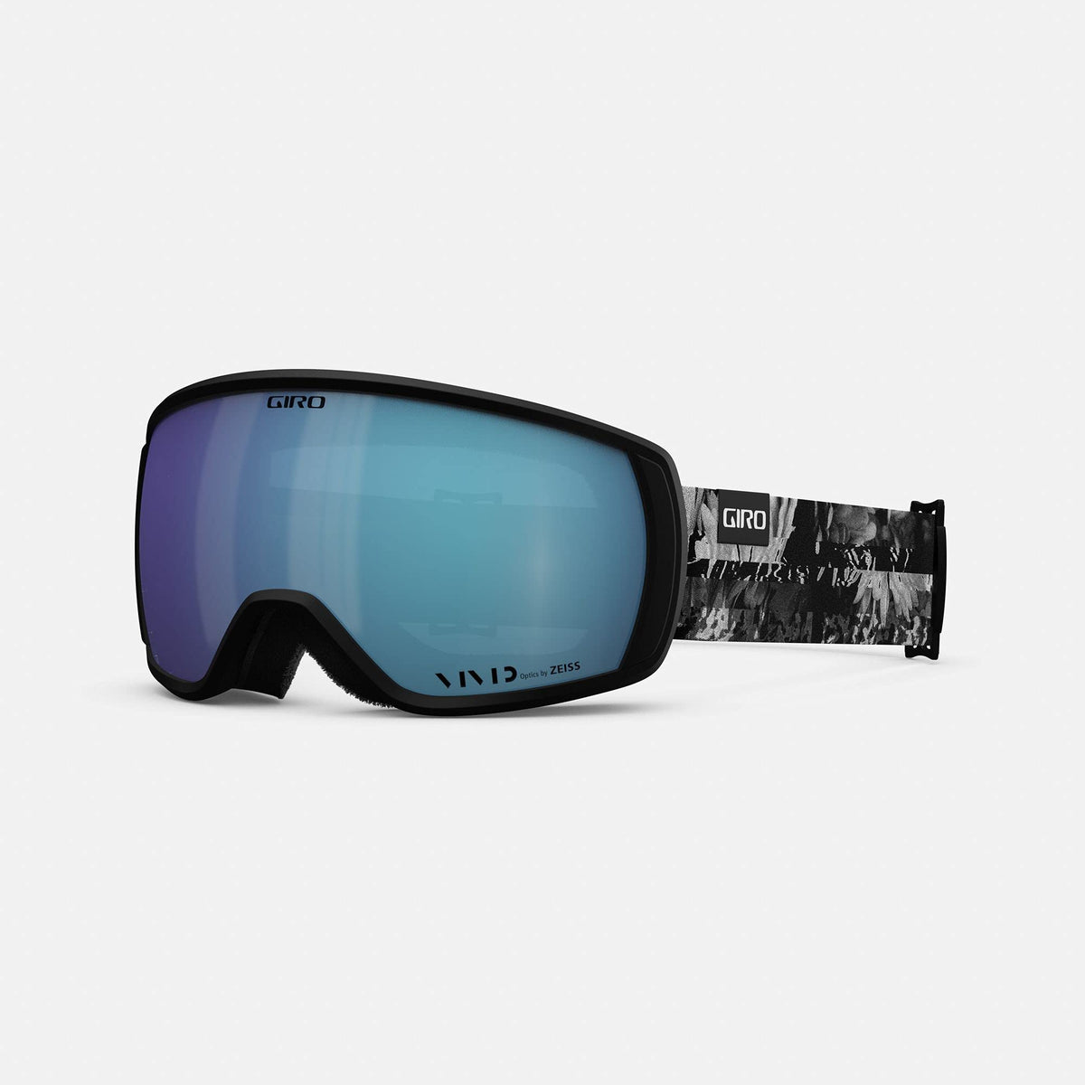 Giro Facet snow goggles with blue mirrored lens and black patterned strap with Giro