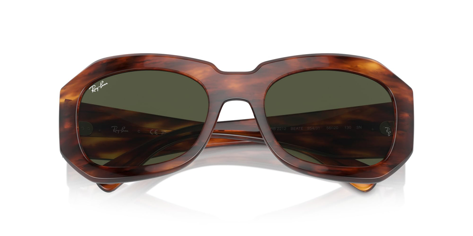 Ray-Ban Beate RB2212 Sunglasses - Striped Havana/Green / 56 mm - X0045V8E2R - Additional Image 4