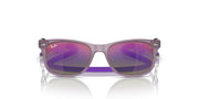 Ray-Ban Junior Wayfarer sunglasses, front view, clear purple frame with mirrored purple lenses