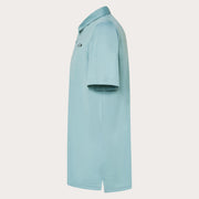 Men's light blue polo shirt side view with short sleeves and small chest logo