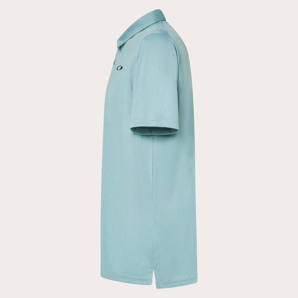 Men's light blue polo shirt side view with short sleeves and small chest logo
