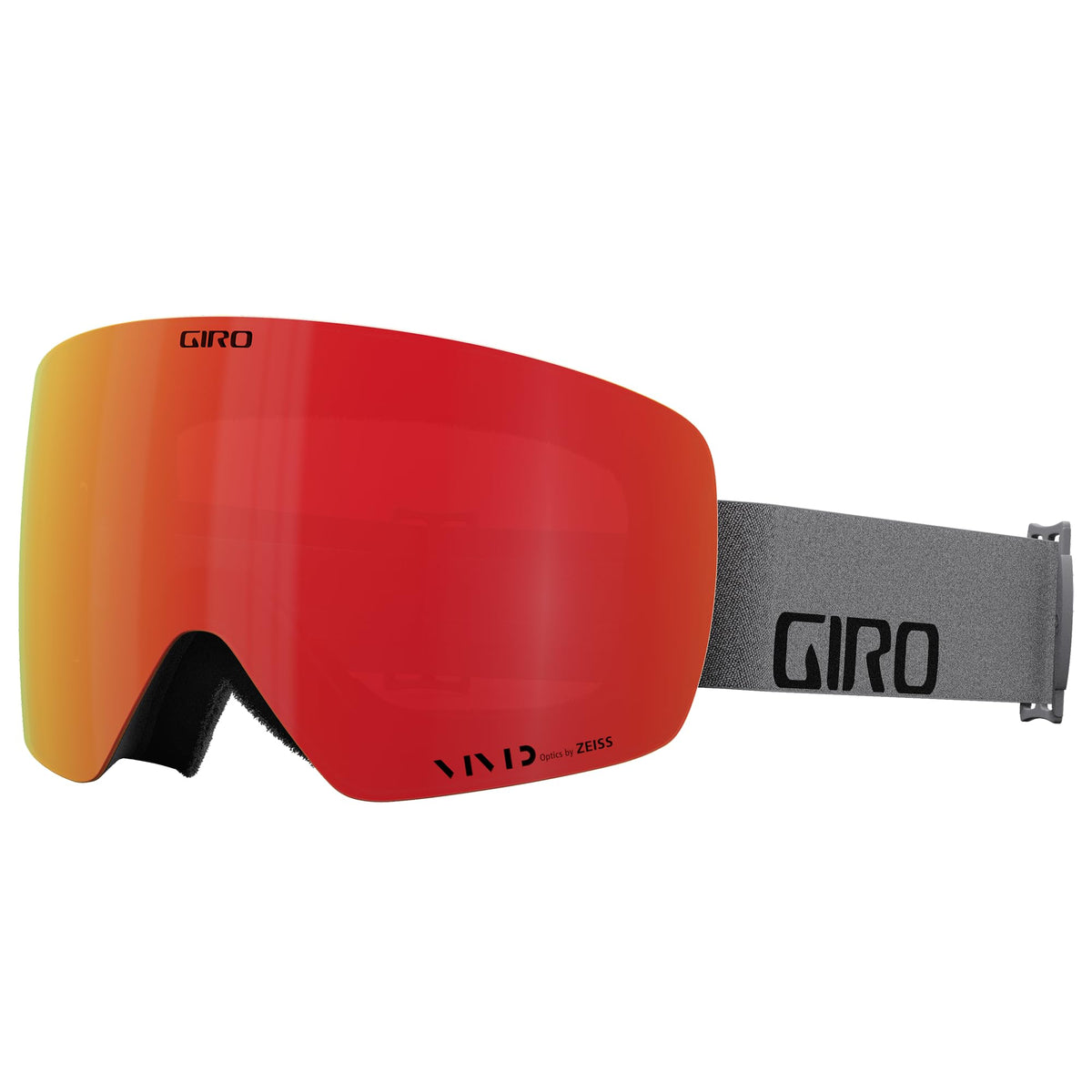 Giro Contour snow goggles with red-orange mirrored lens and gray strap
