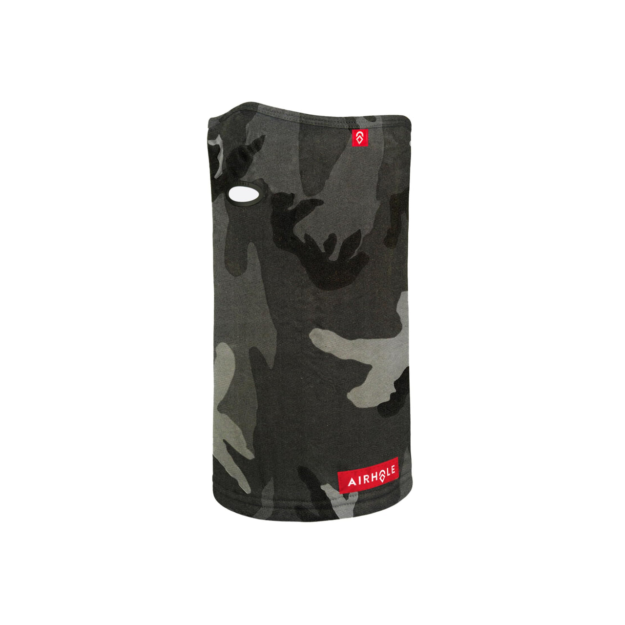 Stealth camo neck tube with ventilation hole and Airhole logo patch