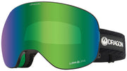 Dragon Alliance X2 snow goggles with green-to-blue mirrored lens and black strap