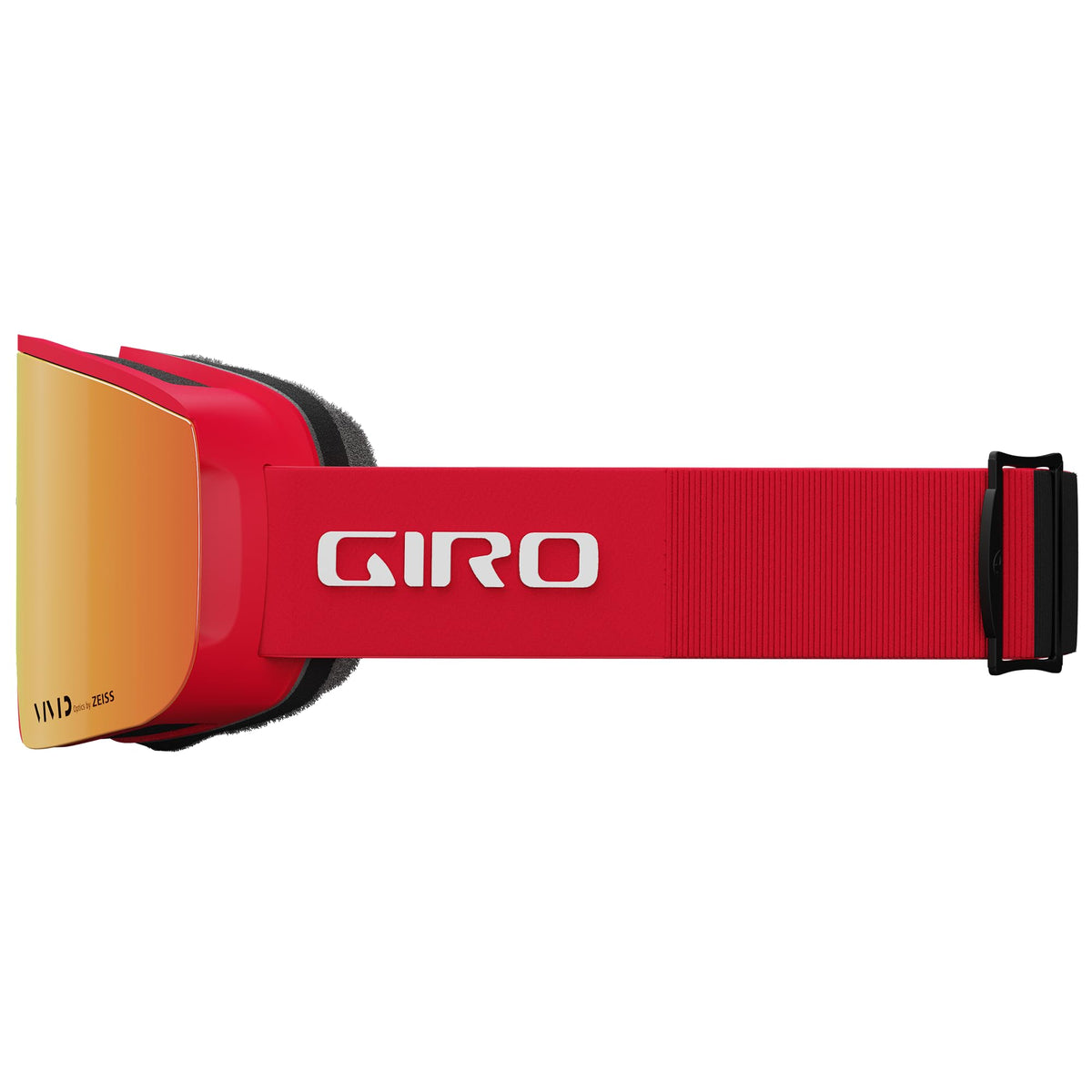 Giro Axis snow goggles close side view: red frame and red strap with white GIRO logo