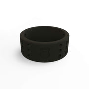 Men's dark silicone ring, perforated band with shield logo and round top