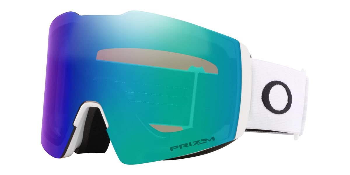 Oakley Fall Line L snow goggles with teal blue Prizm lens, matte white frame