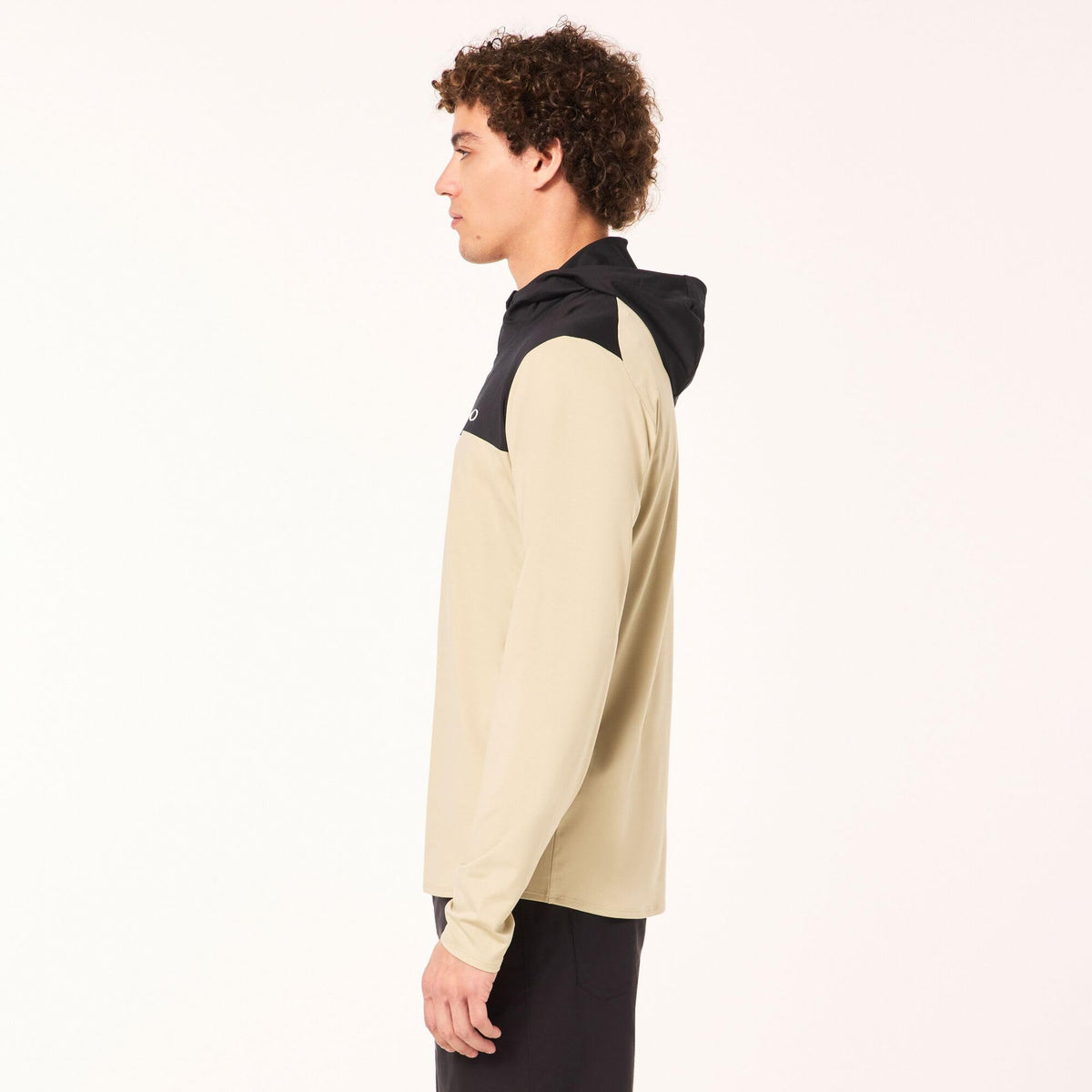 Oakley men's color-block pullover hoodie, dark hood and cream front panel, long sleeves