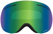 Snow goggles with mirrored green-to-blue lens and black foam frame