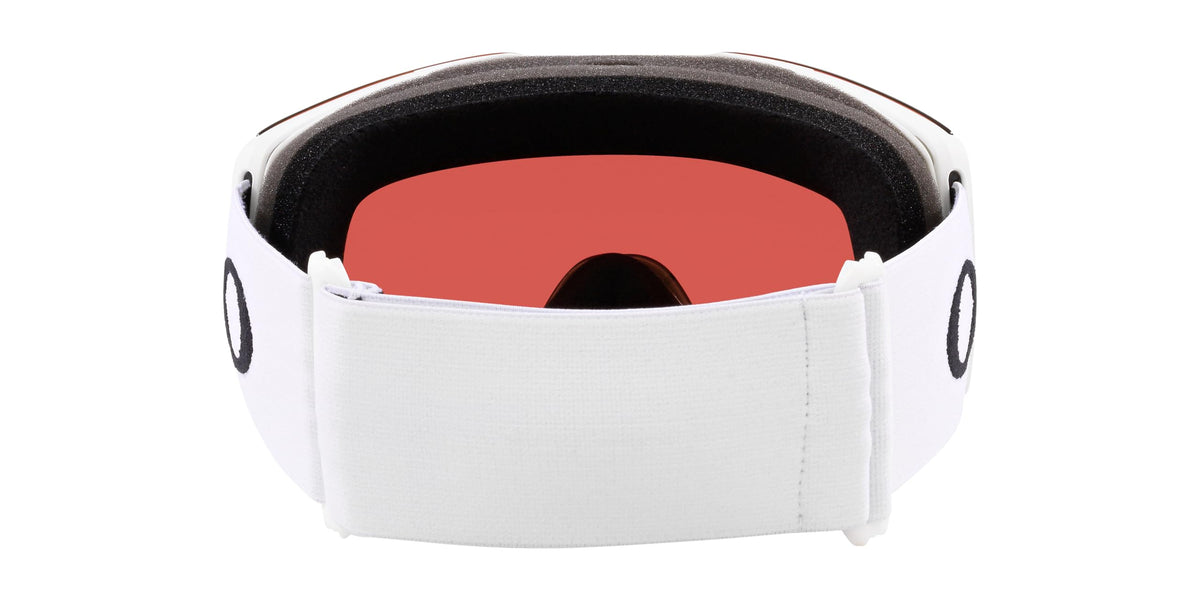 Oakley Fall Line L snow goggles with white strap and red tinted lens interior