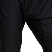 Black base layer fabric close-up with curved panel stitching