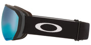 Large snow goggles with black frame and blue mirrored lens