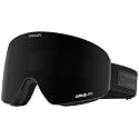 Black snow goggles with dark lens, side view