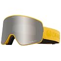Snow goggles with silver lens and bright yellow frame, side view