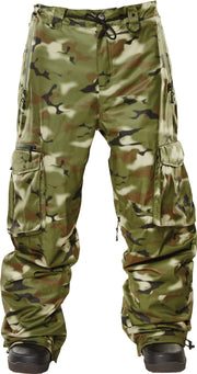 Men's camo winter cargo snow pants with drawcord hem and two side cargo pockets