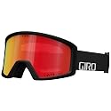 Black snow goggles with red-to-yellow lens tint and GIRO logo strap.