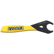 Bottom bracket wrench with Pedro's logo, 16-notch x 89mm, black and yellow