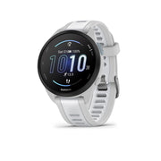 Garmin Forerunner 165 running watch with light gray silicone strap and dark round display