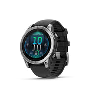 Garmin fenix E AMOLED 47mm watch with black silicone strap and stainless bezel