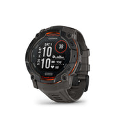 Black charcoal GPS smartwatch with solar charging, round rugged design and strap