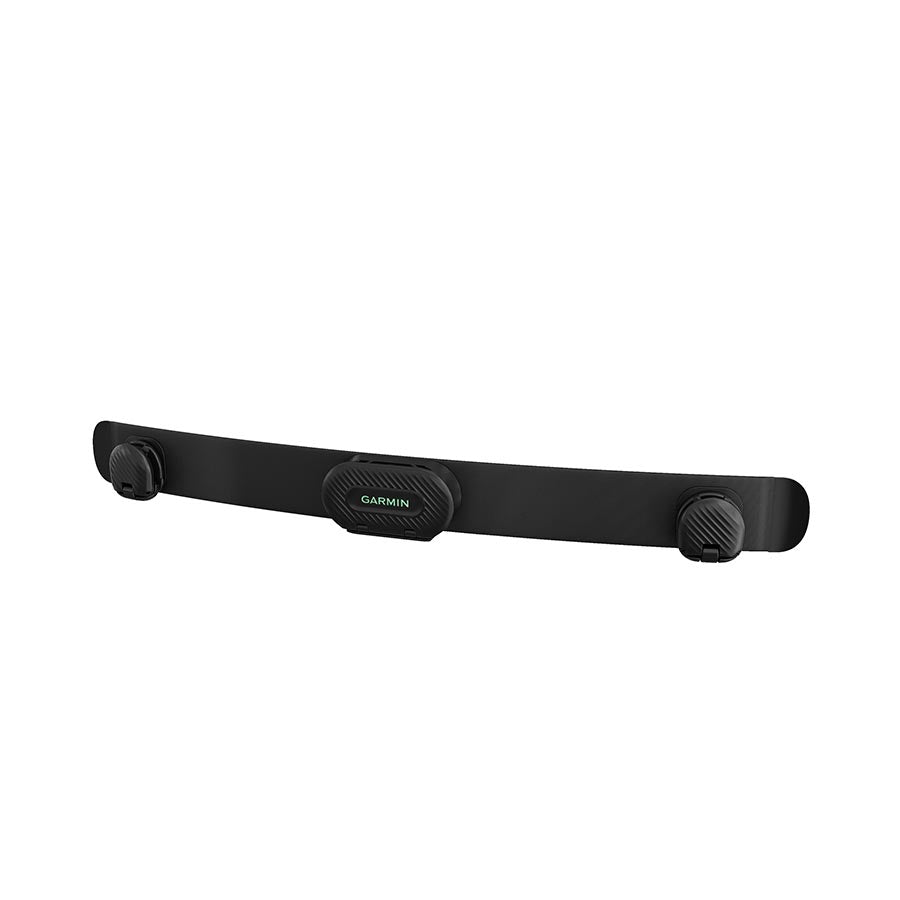 Black heart rate monitor strap with Garmin sensor module