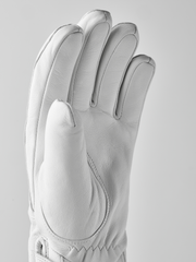 White wool gloves with five fingers and stitched back panel seam detail
