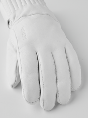 Hestra Idre wool gloves, white leather style with stitched finger panel and logo