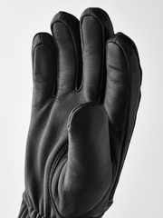 Black wool gloves with smooth leather finish and curved finger padding
