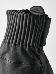 Hestra Idre wool gloves, black ribbed knit cuff with leather back and seam details
