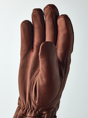 Brown Hestra Idre wool gloves with padded palms and gathered cuff stitching