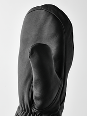 Black wool mittens with contoured palm panel and stitched thumb section