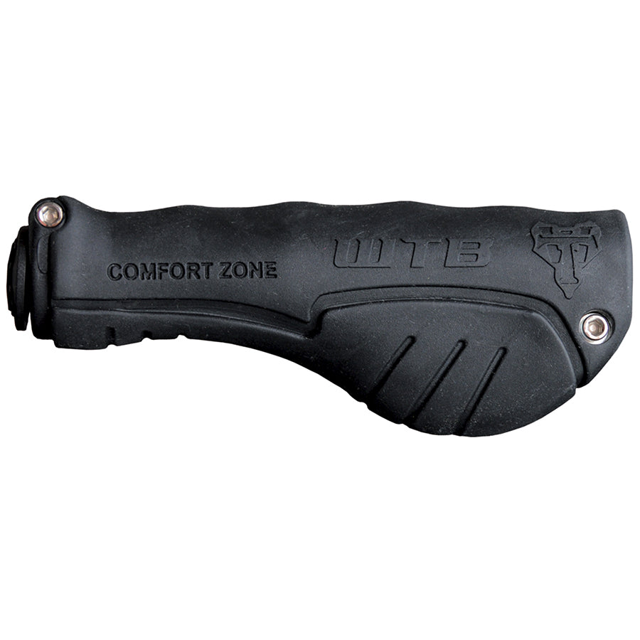 WTB Comfort Zone black lock-on handlebar grips with embossed text and textured surface
