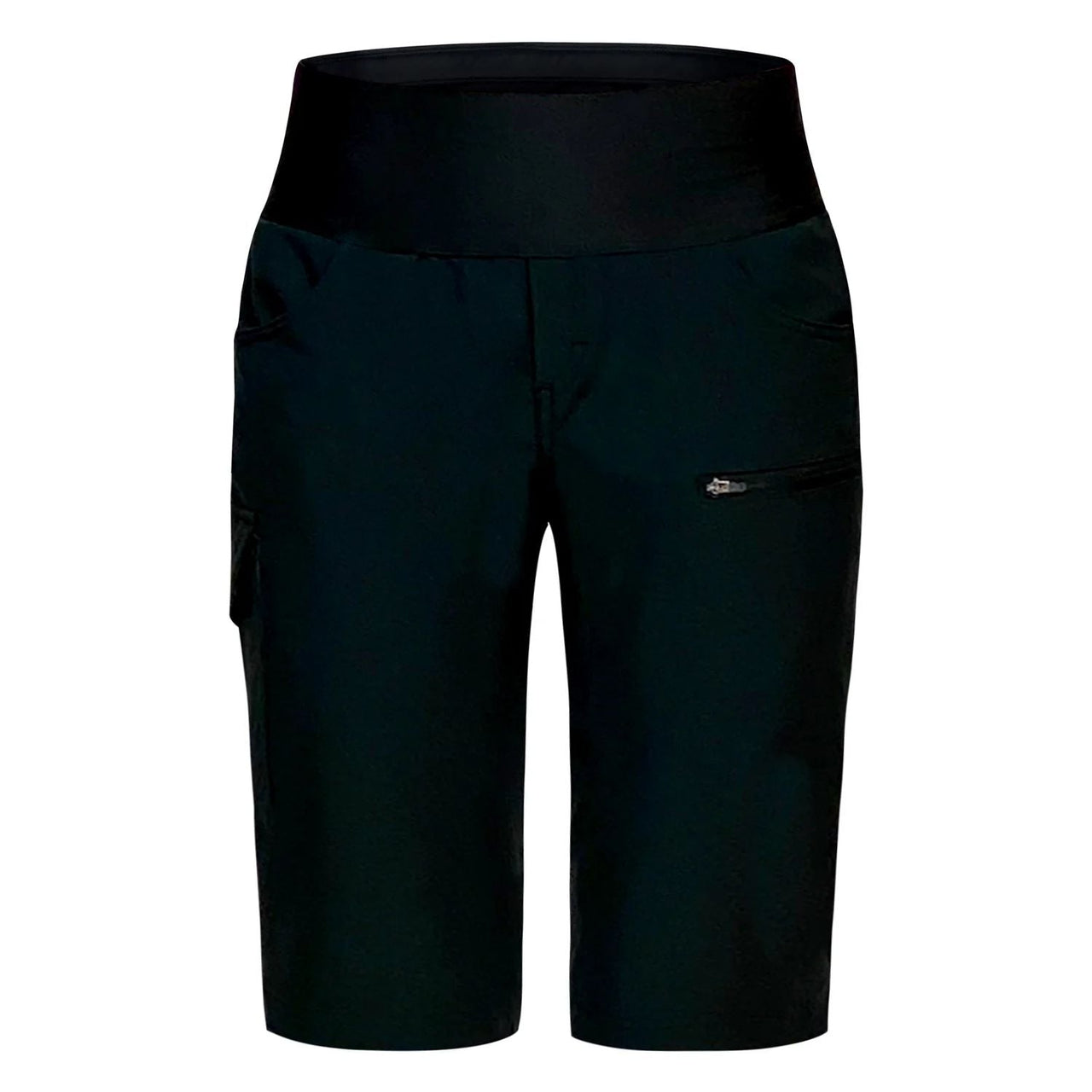 Women’s high-rise stretch shorts in dark teal/black with side zip pocket