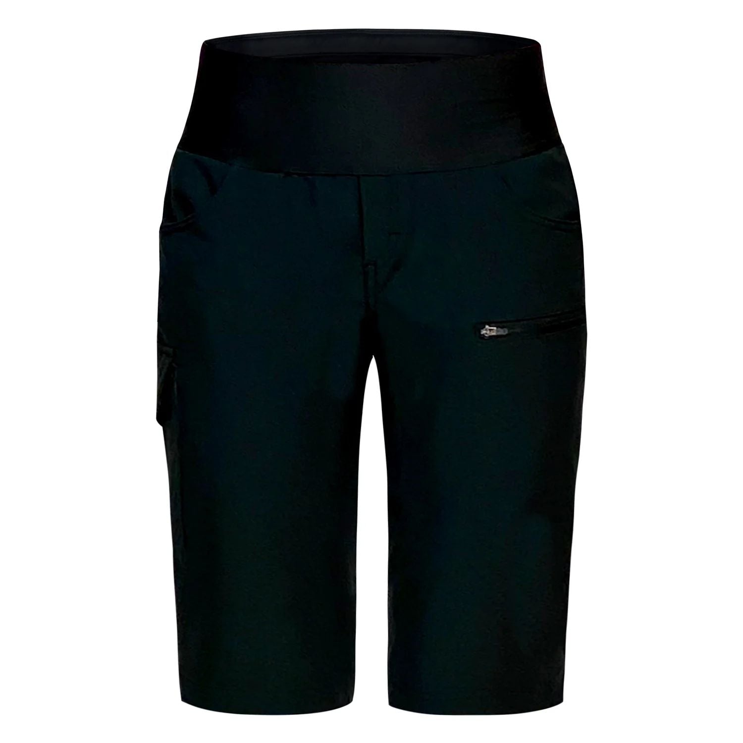 Women’s high-rise stretch shorts in dark teal/black with side zip pocket