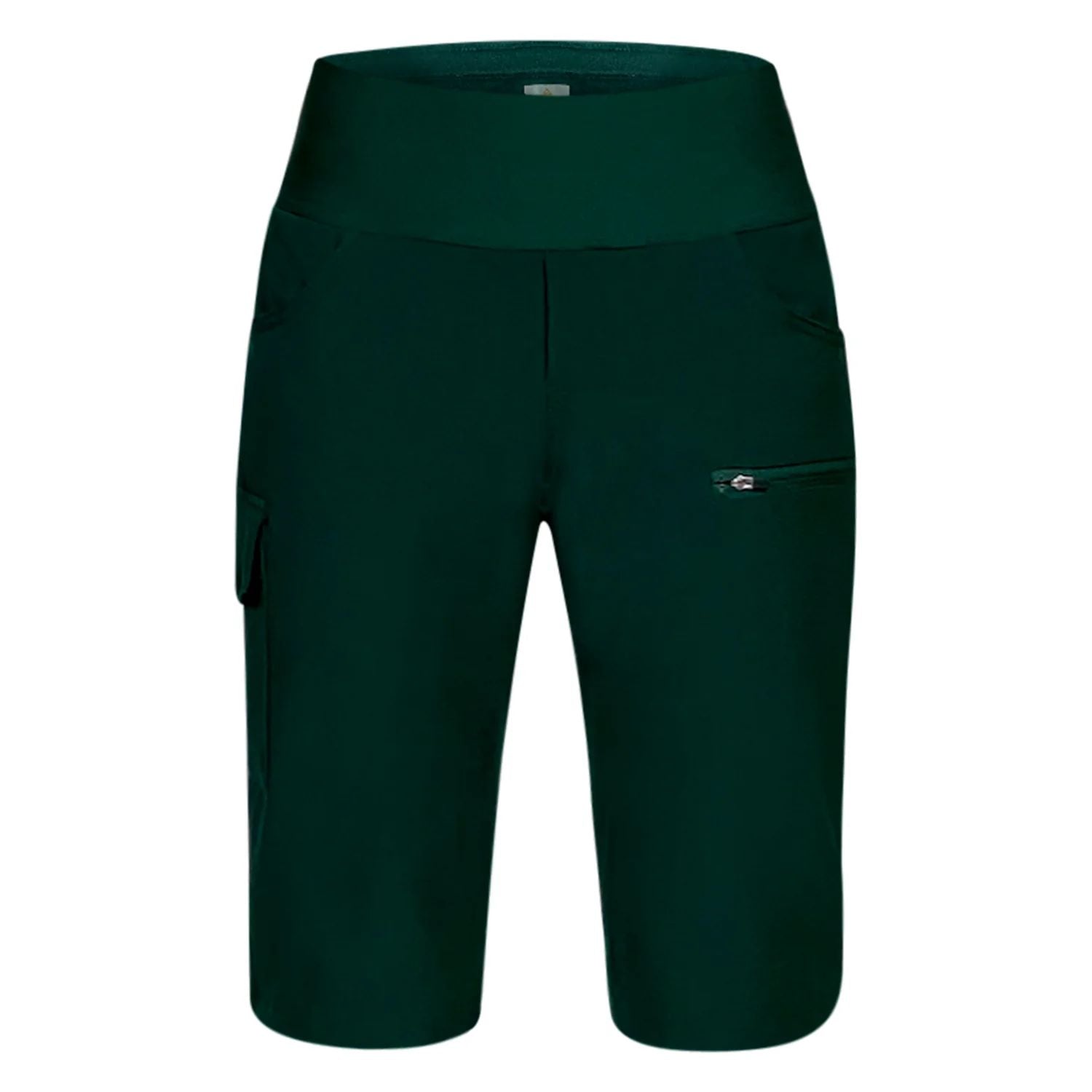 Women’s high-rise stretch shorts in deep green with side zip pocket
