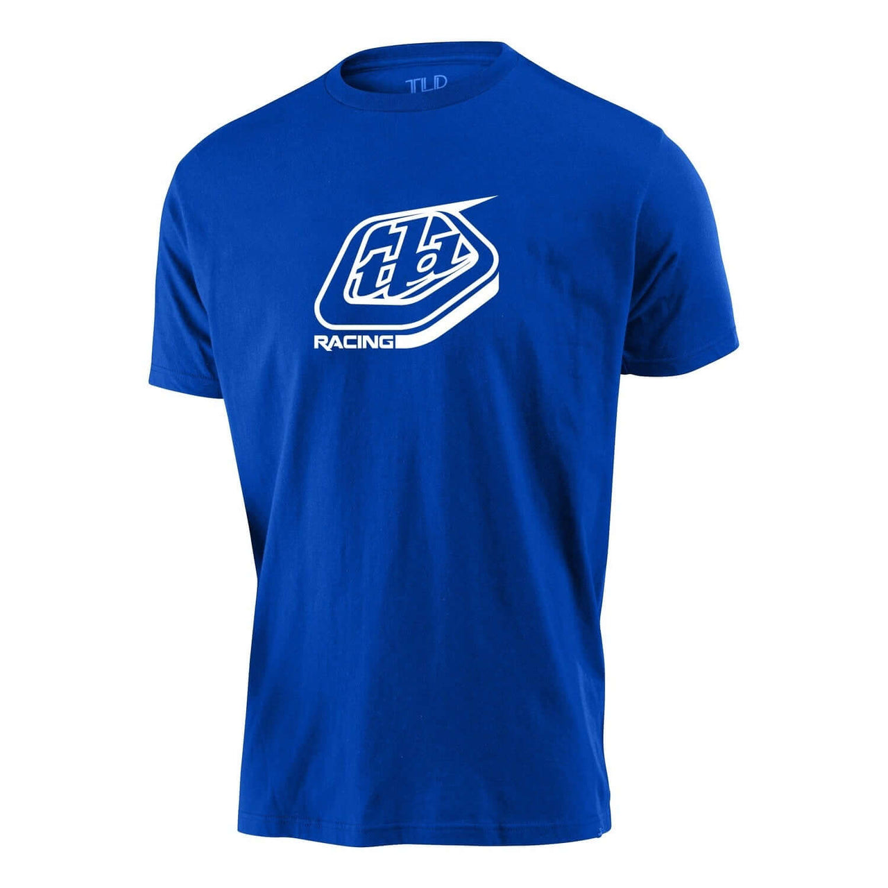 Blue short-sleeve racing tee with TLD Racing shield logo