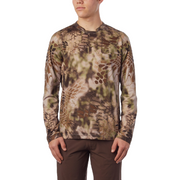 Giro Roust long-sleeve jersey with honeycomb camo print in brown and olive, crew neck