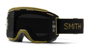 Smith Squad snow goggles with black frame and olive accents, dark lens, foam seal