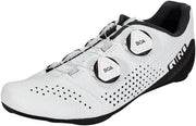White road cycling shoes with black accents, perforated uppers, two BOA dials, Giro.