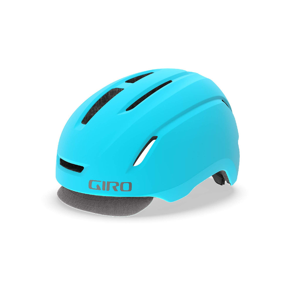 Giro matte ice blue cycling helmet with vent channels and rear strap adjuster