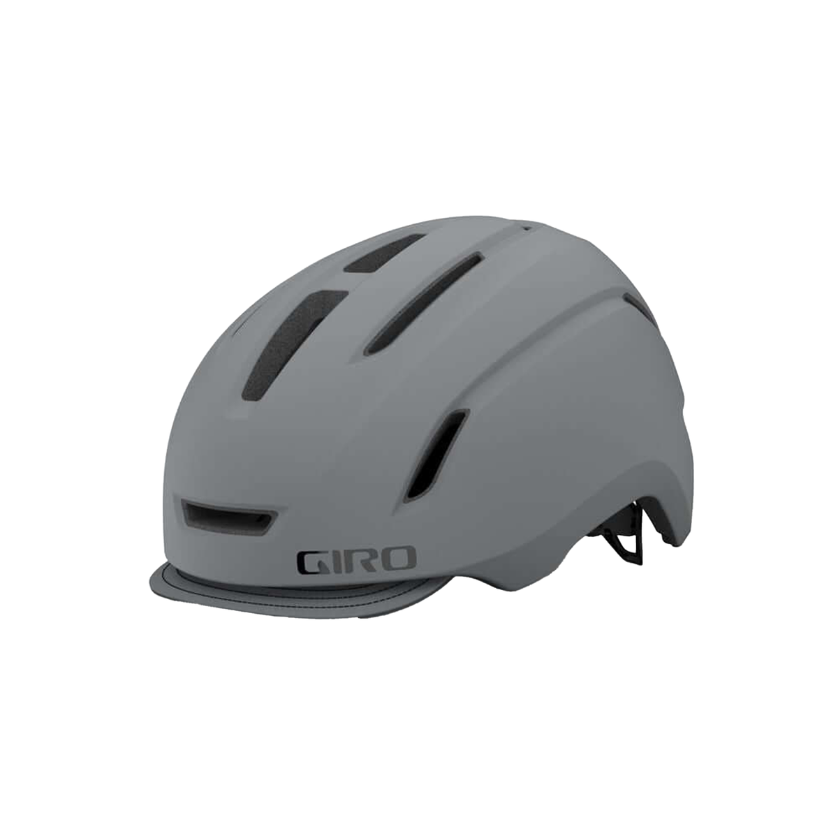 Giro matte grey cycling helmet with vent channels and rear strap adjuster