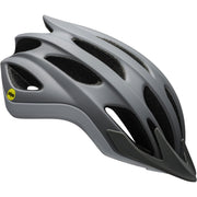 Bike MIPS helmet, light gray shell with vented openings and yellow logo patch